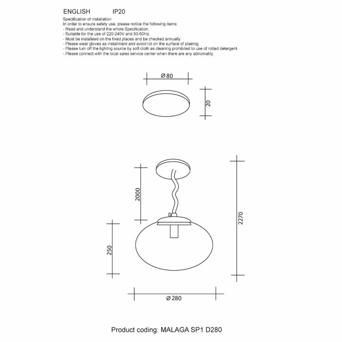 Подвесной светильник Crystal Lux Malaga SP1 D280 Chrome