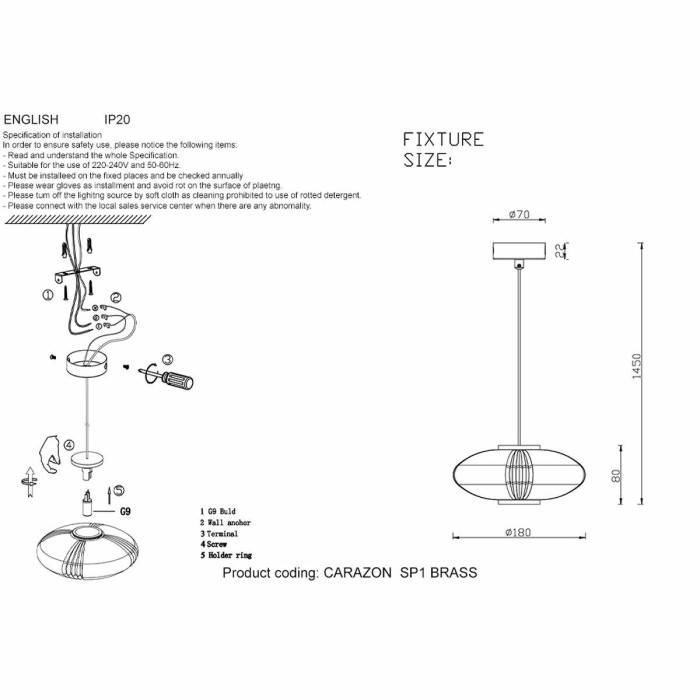 Подвесной светильник Crystal Lux Carazon SP1 Brass