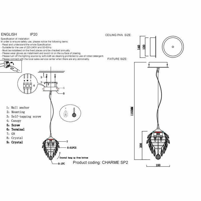 Подвесной светильник Crystal Lux Charme SP2 Gold/Transparent