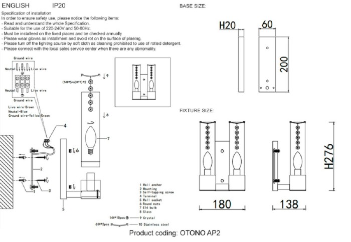 Бра Crystal Lux OTONO AP2 BLACK CHROMIUM/TRANSPARENTE