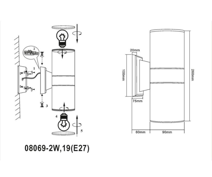 Настенный светильник уличный Kink Light Лоди 08069-2W,19(E27)