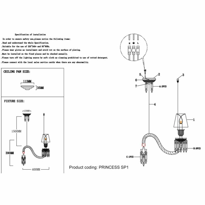 Подвесной светильник Crystal Lux Princess SP1