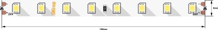 Светодиодная лента SWG 7,2W/m 80LED/m 2835SMD холодный белый 5M 003594