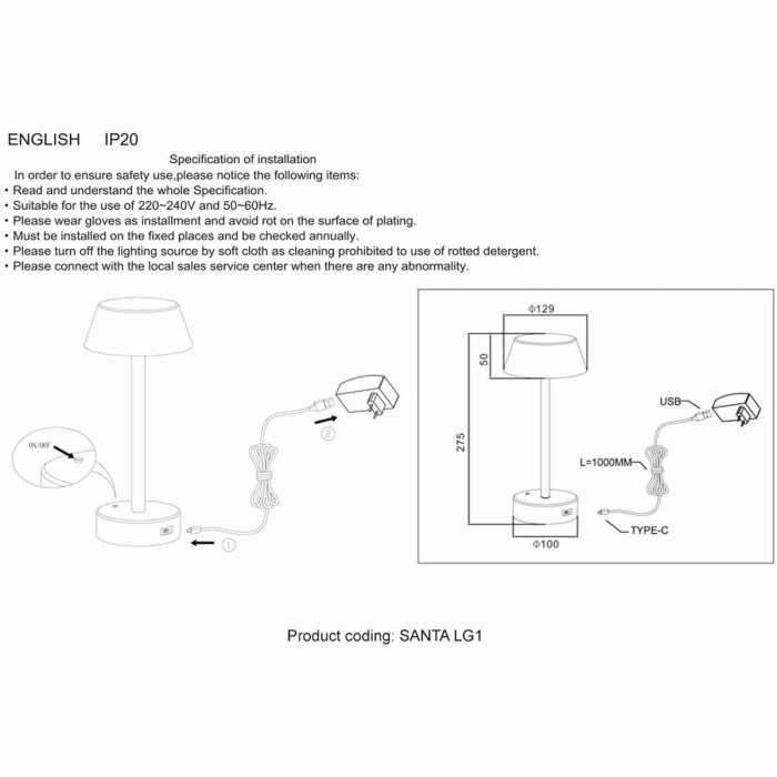 Настольная лампа Crystal Lux Santa LG1 White