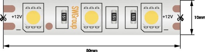 Светодиодная влагозащищенная лента SWG 14,4W/m 60Led/m 5050SMD теплый белый 5M SWG560-12-14.4-WW-68-M 009269