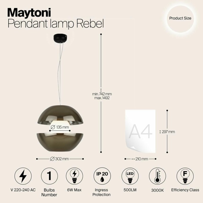 Подвесной светодиодный светильник Maytoni Rebel MOD322PL-L6G3K