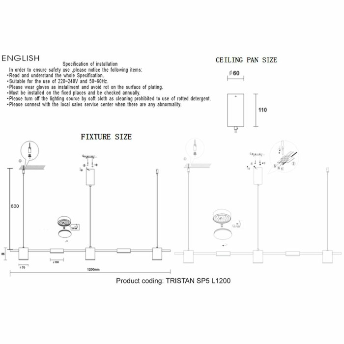 Подвесной светодиодный светильник Crystal Lux Tristan SP5 L1200 Gold