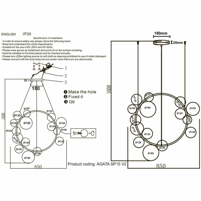 Подвесная люстра Crystal Lux Agata SP15 V2 Chrome/Transparente