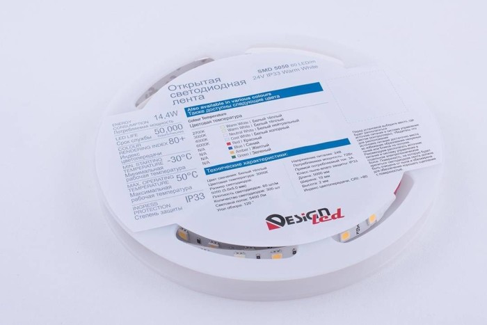 Светодиодная влагозащищенная лента DesignLed 14,4W/m 60LED/m 5050SMD теплый белый 5M 000521