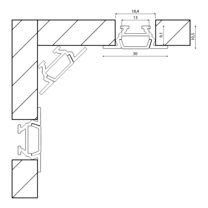 Встраиваемый профиль с рассеивателем SWG RC-1030 000084