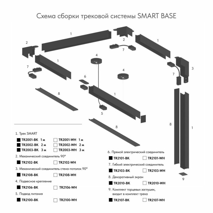Угловой соединитель для шинопровода Denkirs Smart Base TR2102-BK