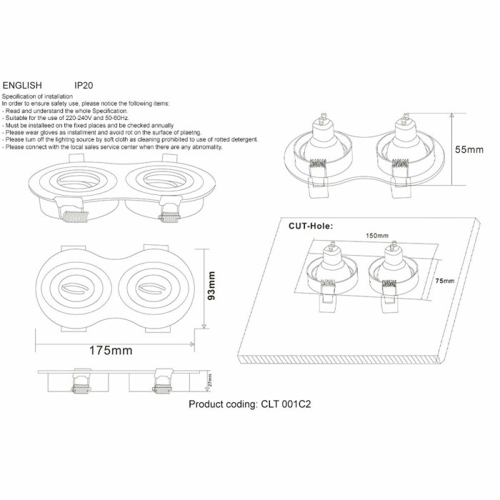 Встраиваемый светильник Crystal Lux CLT 001С2 BL