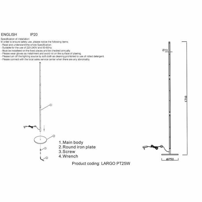 Торшер Crystal Lux Largo PT25W Gold