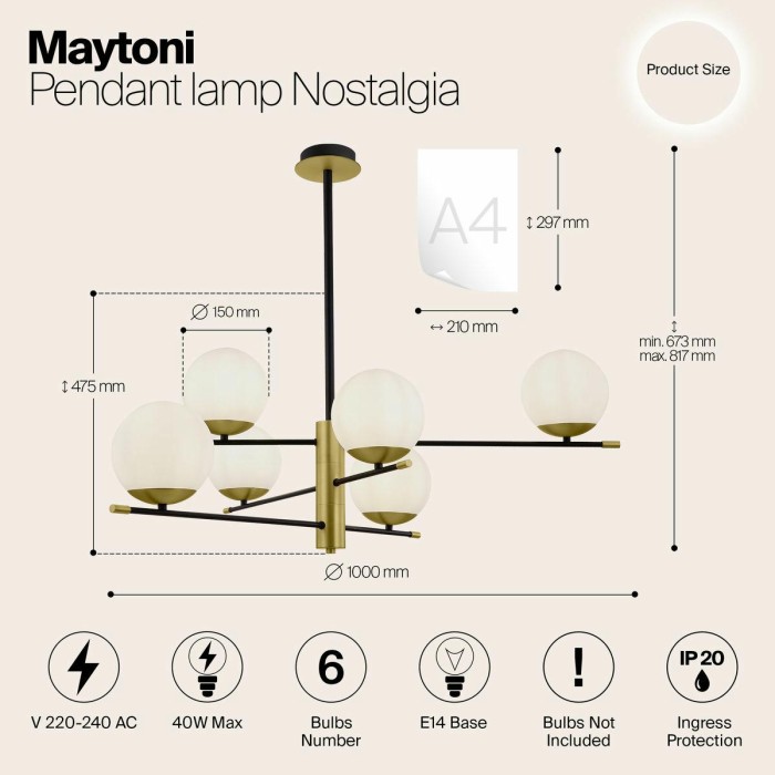 Подвесной светильник Maytoni Nostalgia MOD048PL-06G