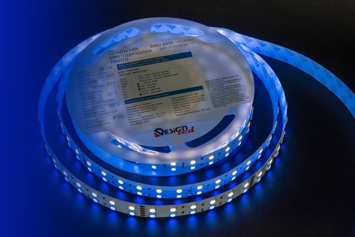 Светодиодная влагозащищенная лента DesignLed 28,8W/m 120LED/m 5050SMD разноцветный/холодный белый 5M 000514