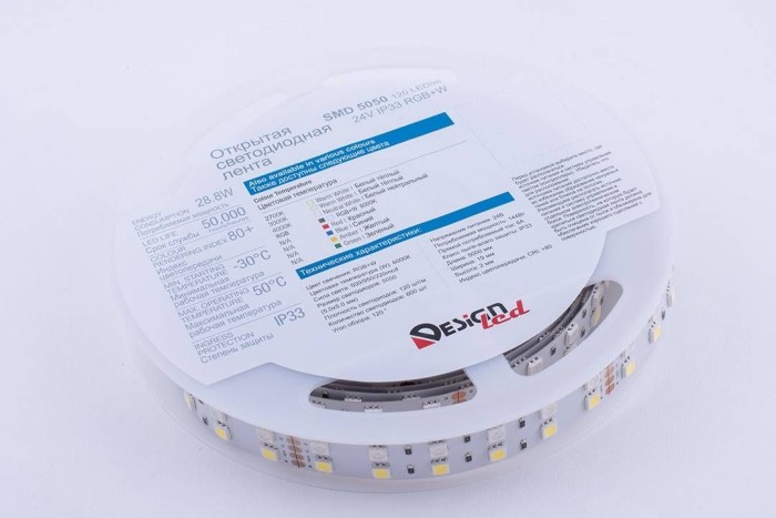 Светодиодная влагозащищенная лента DesignLed 28,8W/m 120LED/m 5050SMD разноцветный/холодный белый 5M 000514