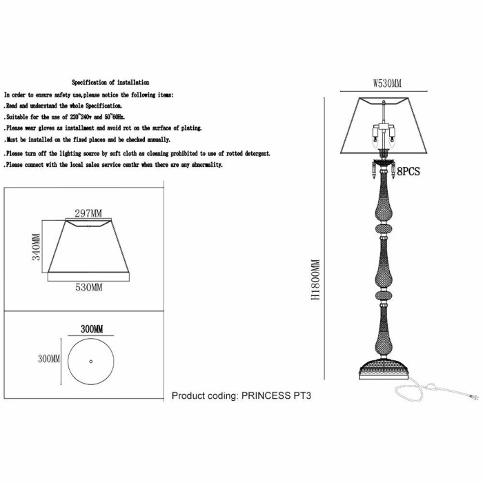 Торшер Crystal Lux Princess PT3