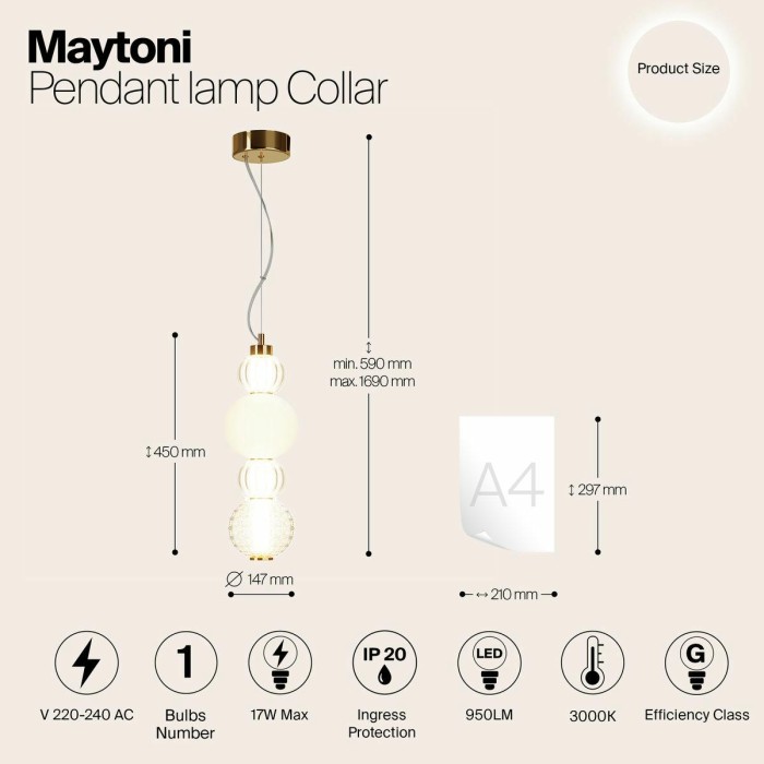 Подвесной светодиодный светильник Maytoni Collar P069PL-L17G3K