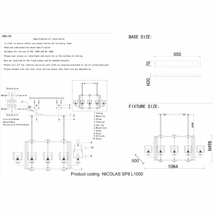 Подвесная люстра Crystal Lux Nicolas SP8 L1000 Gold/White