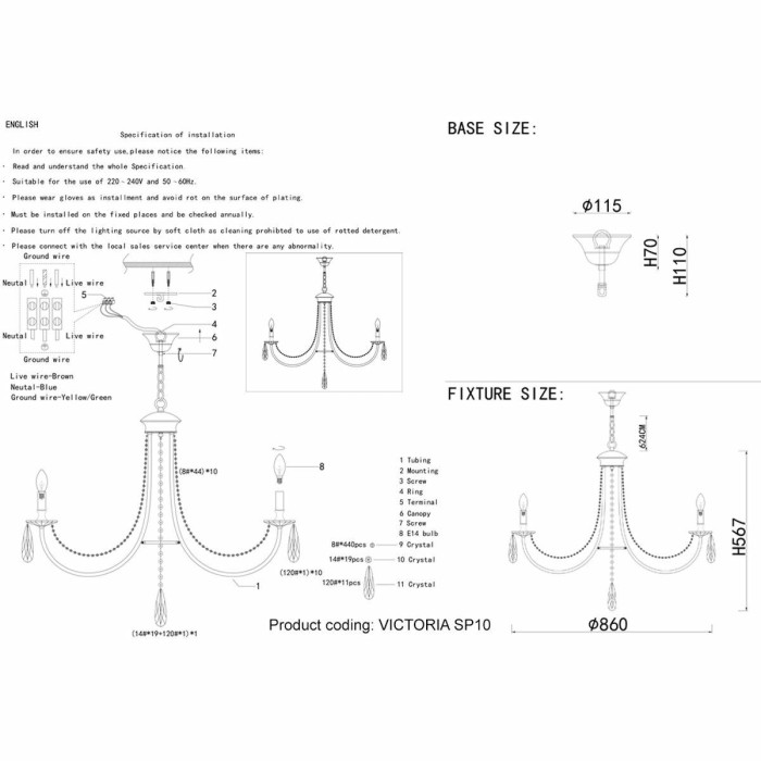 Подвесная люстра Crystal Lux Victoria SP10 Gold/Amber