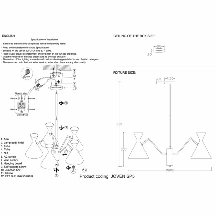 Подвесная люстра Crystal Lux Joven SP5 Gold/Black