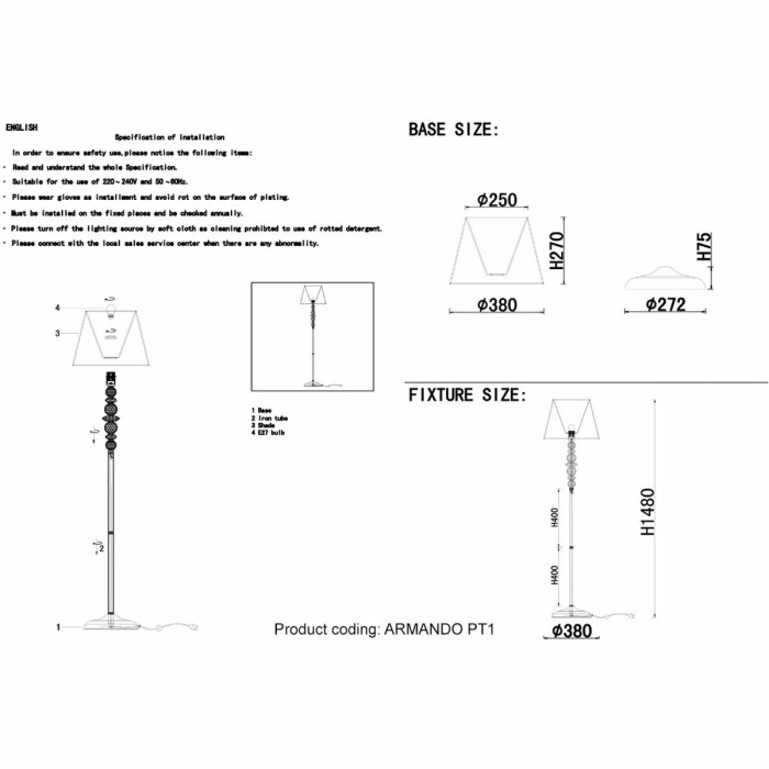 Торшер Crystal Lux Armando PT1 Chrome