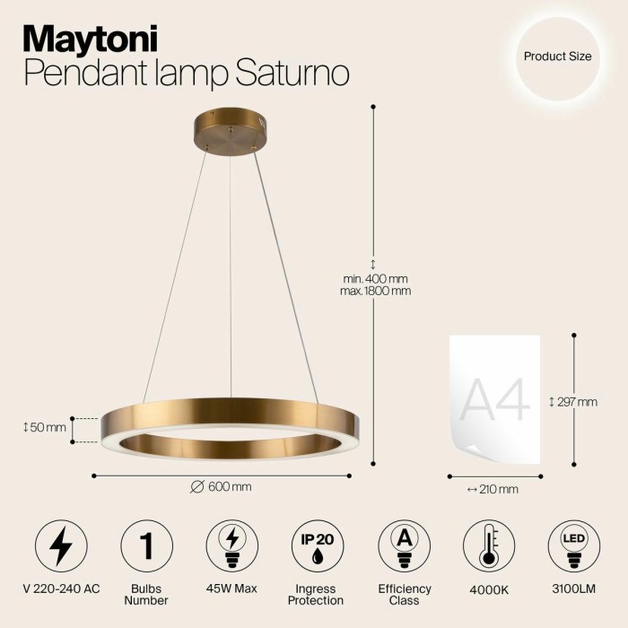 Подвесная светодиодная люстра Maytoni Saturno MOD415PL-L45BS4K