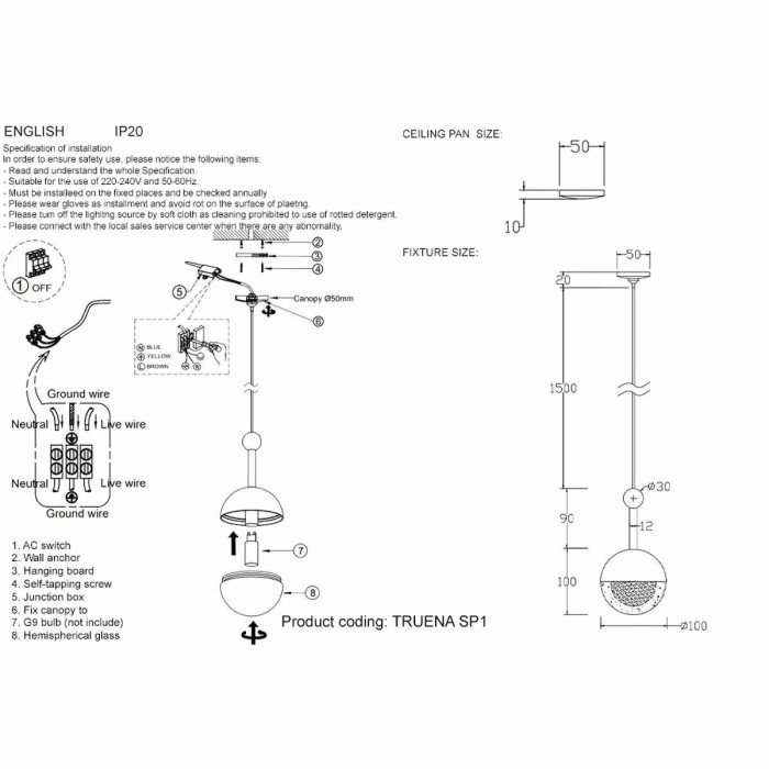 Подвесной светильник Crystal Lux TRUENA SP1 NICKEL