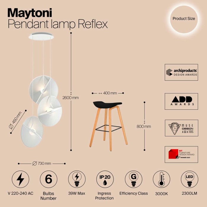 Подвесной светодиодный светильник Maytoni Reflex MOD154PL-L6W3K1
