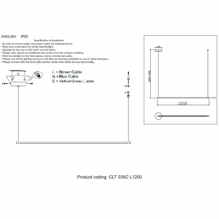 Подвесной светодиодный светильник Crystal Lux CLT 035C L1200 BL