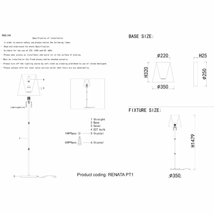 Торшер Crystal Lux Renata PT1 Gold