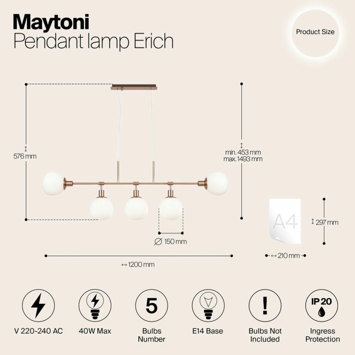 Подвесная люстра Maytoni Erich MOD221-PL-05-G