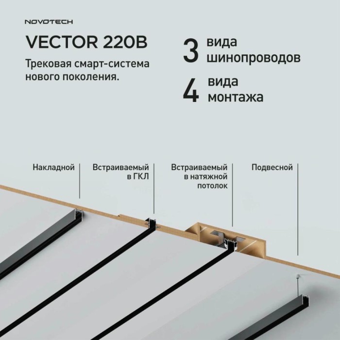 Шинопровод для монтажа в натяжной потолок Novotech VECTOR 135305