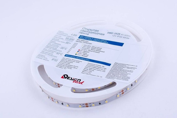 Светодиодная влагозащищенная лента DesignLed 4,8W/m 60LED/m 3528SMD холодный белый 5M 000524