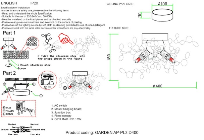 Настенный светильник Crystal Lux GARDEN AP-PL3 D400 GOLD