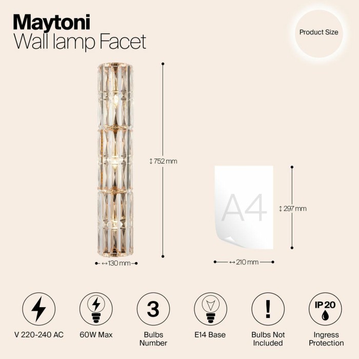 Настенный светильник Maytoni Facet MOD094WL-03G