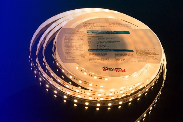 Светодиодная влагозащищенная лента DesignLed 14,4W/m 60LED/m 5050SMD теплый белый 5M 000516