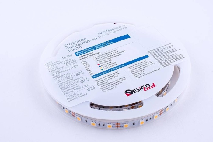 Светодиодная влагозащищенная лента DesignLed 14,4W/m 60LED/m 5050SMD теплый белый 5M 000516